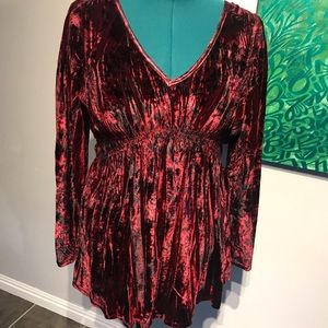 Crushed velvet v neck empire waist tunic